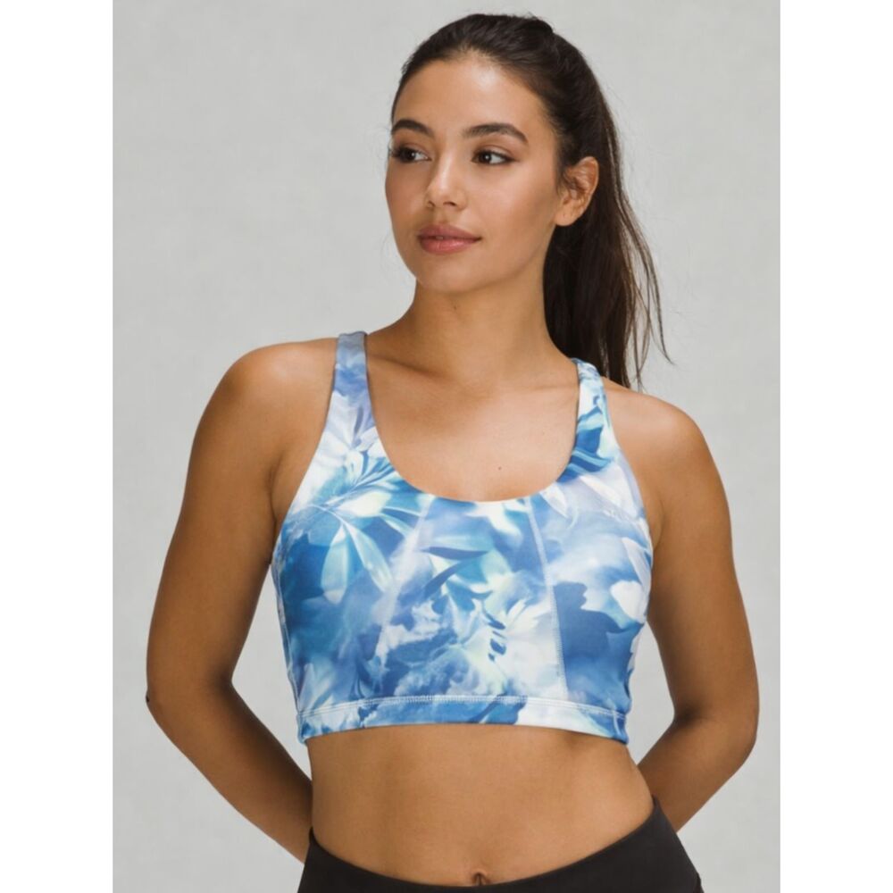 Old Navy Active PowerSoft Longline Sports Bra, Blue Floral XL EUC